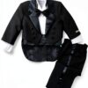 ERF008 Baby Boys Black Tuxedo Satin Lapel Adjustable Bow Tie-0