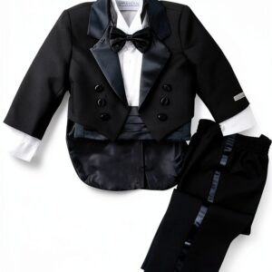 ERF008 Baby Boys Black Tuxedo Satin Lapel Adjustable Bow Tie-0