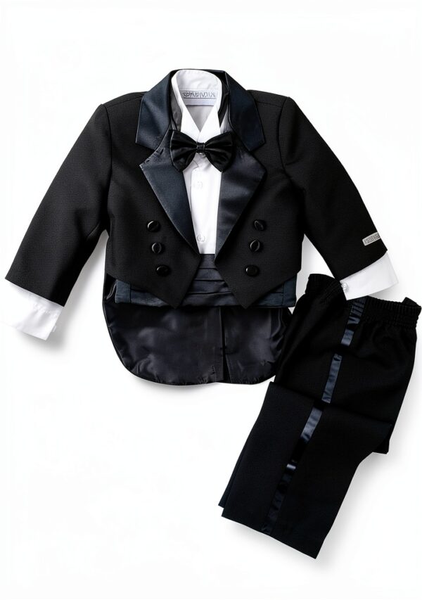 ERF008 Baby Boys Black Tuxedo Satin Lapel Adjustable Bow Tie-0