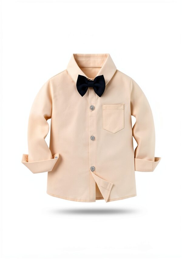 Boys Wedding Outfit Cotton Tuxedo with Bow Tie Suspenders-3