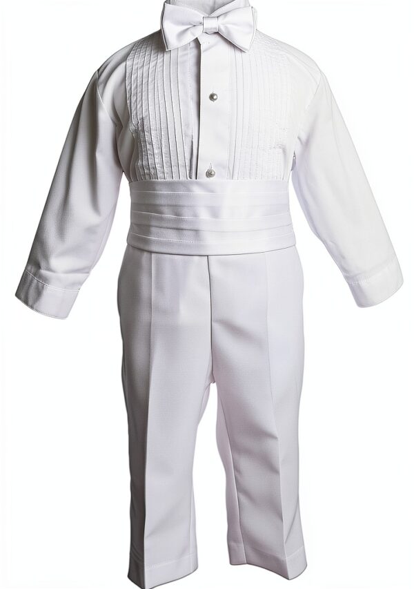 Baby Boys Tuxedo Suit White Satin Lapels 5 Piece Set-1