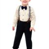 Boys Wedding Outfit Cotton Tuxedo with Bow Tie Suspenders-1