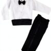 ERF008 Baby Boys Black Tuxedo Satin Lapel Adjustable Bow Tie-1