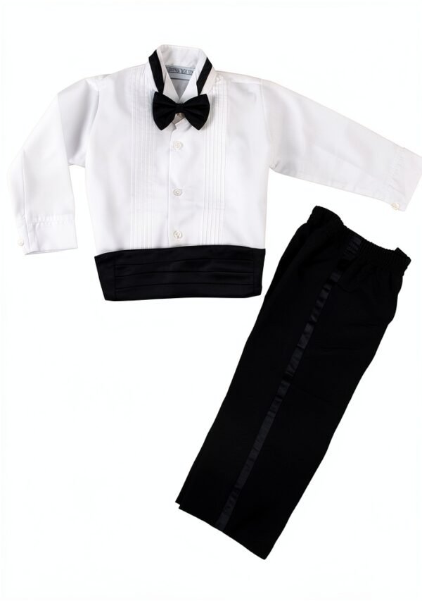 ERF008 Baby Boys Black Tuxedo Satin Lapel Adjustable Bow Tie-1