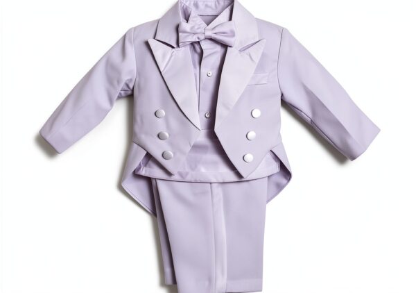 Baby Boys Tuxedo Suit White Satin Lapels 5 Piece Set-3