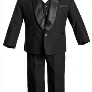 Leader Textiles Baby Boys Tuxedo Black Satin Shawl Lapel-0