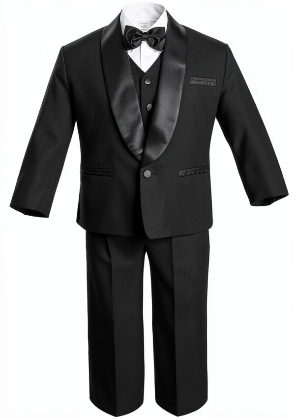 Leader Textiles Baby Boys Tuxedo Black Satin Shawl Lapel-0