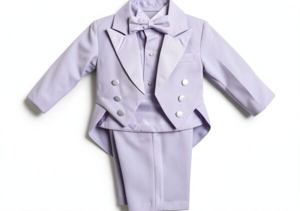 Baby Boys Tuxedo Suit White Satin Lapels 5 Piece Set-3