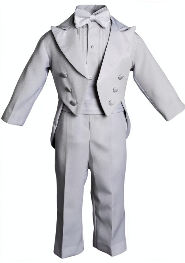 Baby Boys Tuxedo Suit Set White Satin Lapels 5 Piece-0