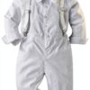 Baby Boy Christening Suit Bowtie Shirt Suspenders Pants Set-0