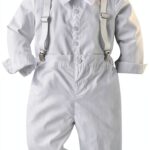 Baby Boy Christening Suit Bowtie Shirt Suspenders Pants Set-0