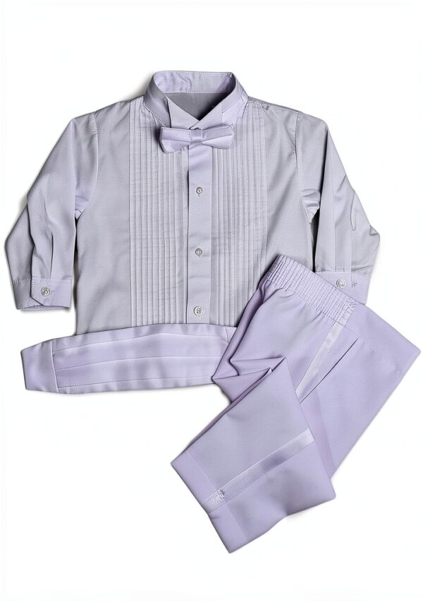 Baby Boys Tuxedo Suit White Satin Lapels 5 Piece Set-4