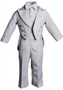 Baby Boys Tuxedo Suit White Satin Lapels 5 Piece Set-0