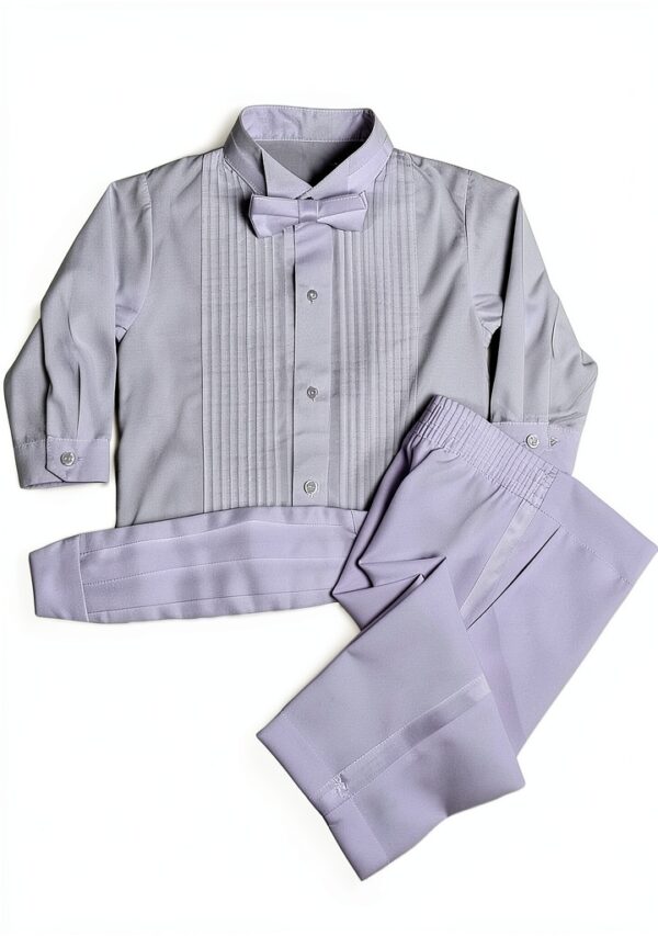 Baby Boys Tuxedo Suit White Satin Lapels 5 Piece Set-4